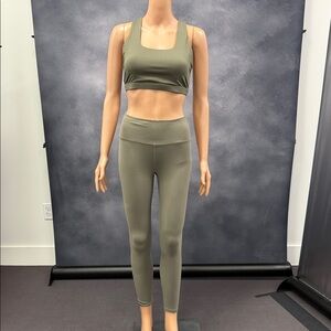 Sleek Olive Green Leggings & workout bra top set.